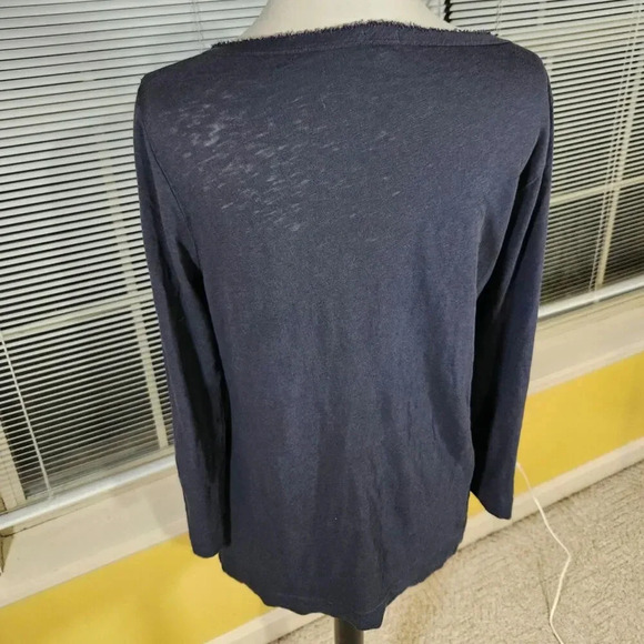 J. Crew Tuxedo Ruffle Front Navy Blue Scoop Neck Knit Top, Large (Org $70) - Picture 4 of 7